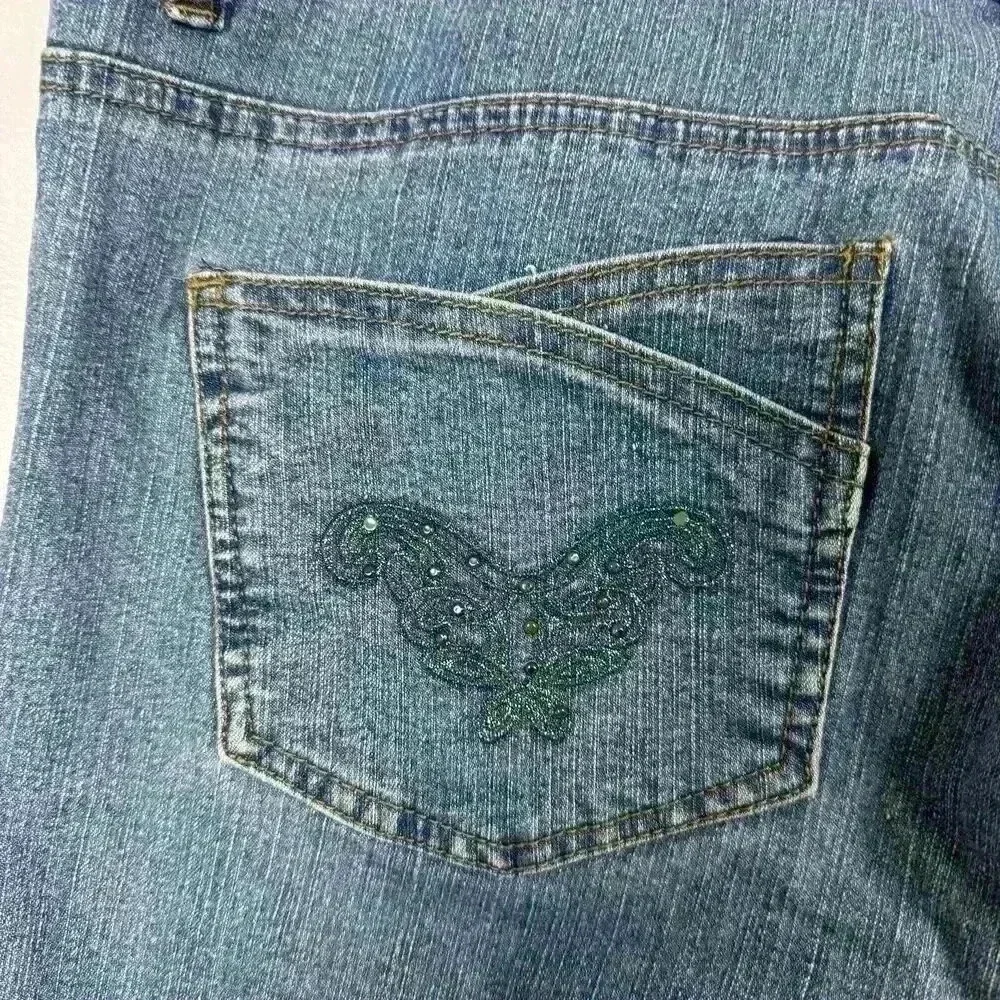 Bill Blass Jeans Blue Stretch Bootcut Womens Size 16 High Rise‎ Pants Butterfly